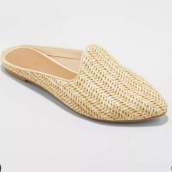 < Woven Nude Backless Slip On Mules - Picture 2 of 3
